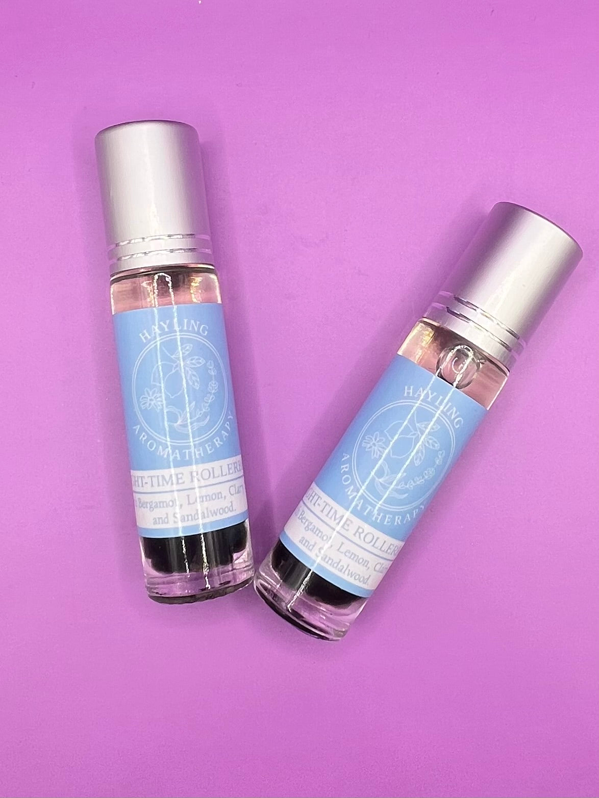 Aromatherapy sleep / insomnia support rollerball with essential oils of Sandalwood, Clary Sage, Lemon and Bergamot .