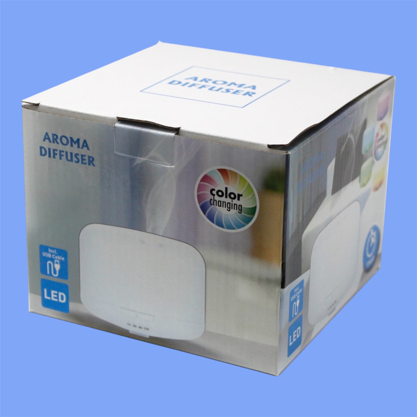 USB aromatherapy diffuser / atomiser. Colour changing diffuser with timer. Electric, light, timer.