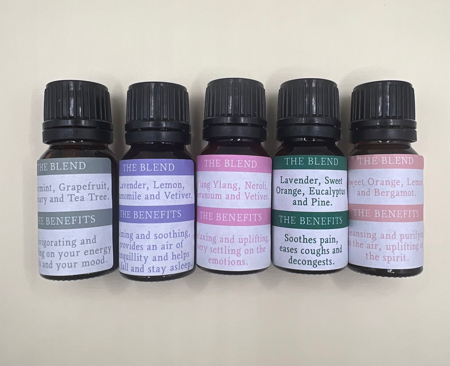 Blends with Benefits essential oils special offer- buy any three Hayling Aromatherapy Blends with Benefits for £25.