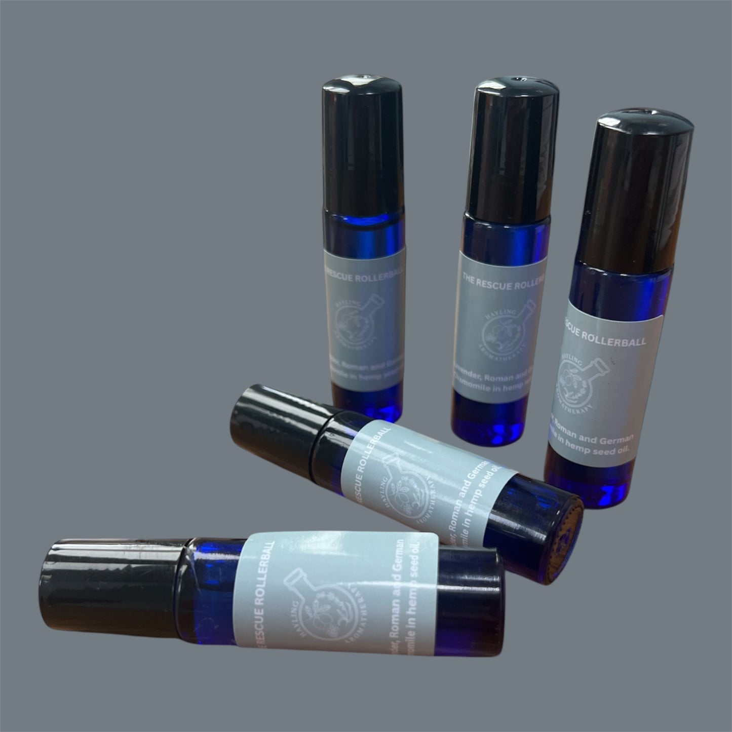 Aromatherapy rollerball - The Rescue Rollerball, with essential oils of Lavender, Roman and German Chamomile in hemp seed oil to ease headaches, hayfever and pain.10ml