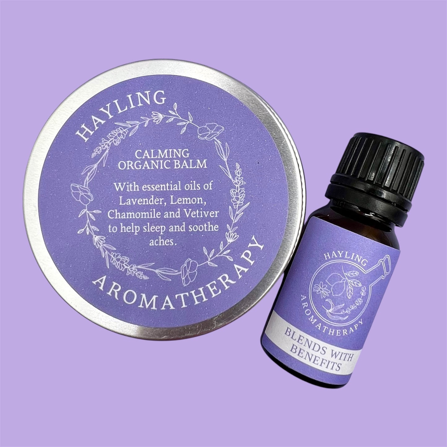Organic aromatherapy calming balm made with essential oils of lavender lemon chamomile vetiver & natural oils and butters.