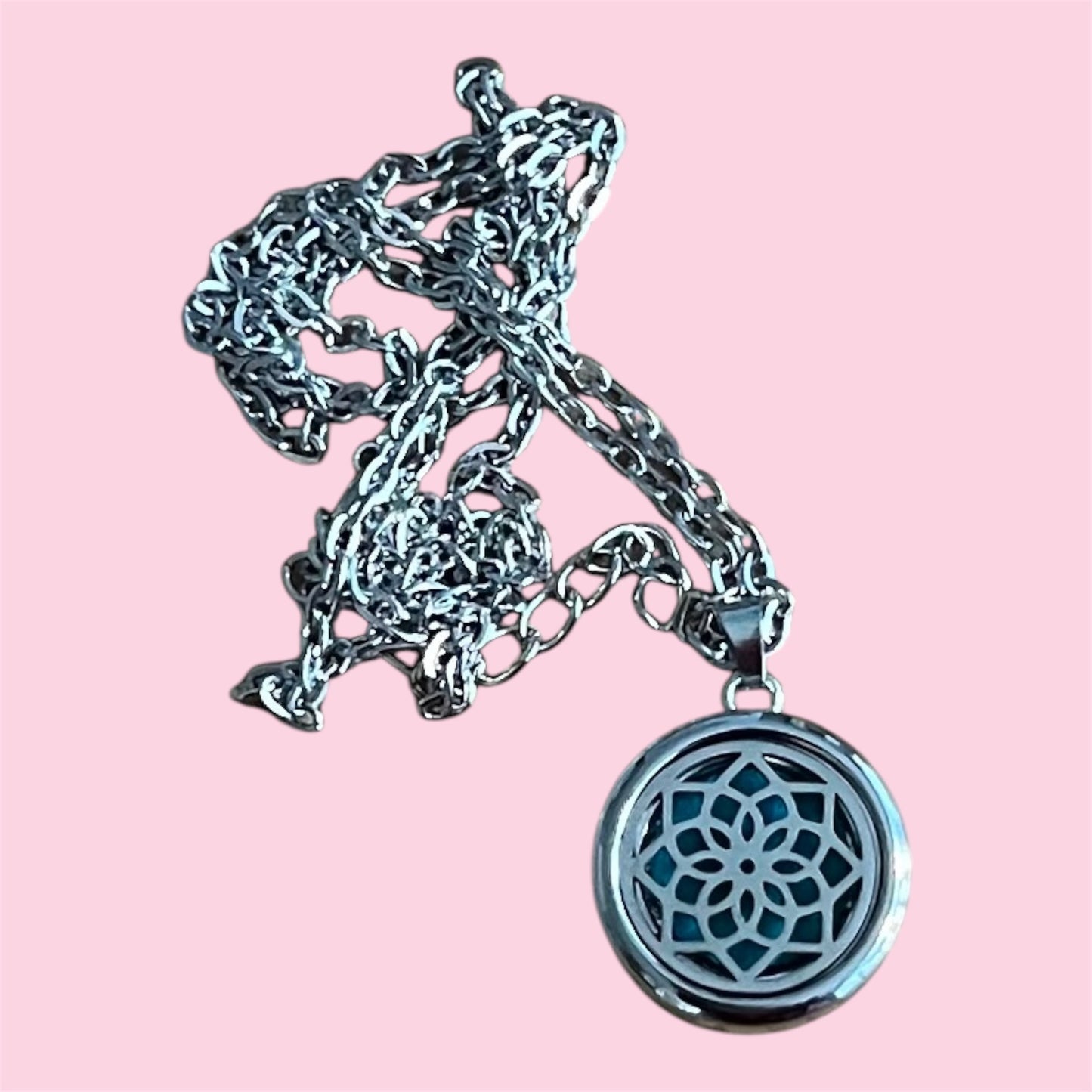 Pendant necklace diffuser with Mandala design. Aromatherapy pendant necklace for inhaling essential oils.