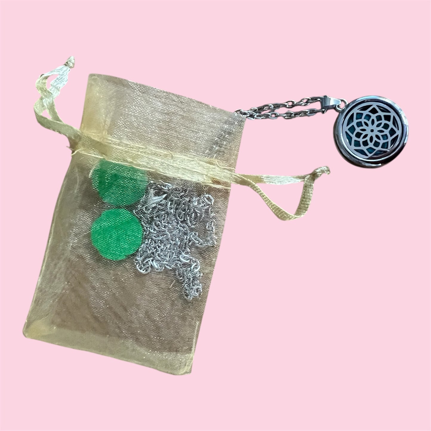 Pendant necklace diffuser with Mandala design. Aromatherapy pendant necklace for inhaling essential oils.