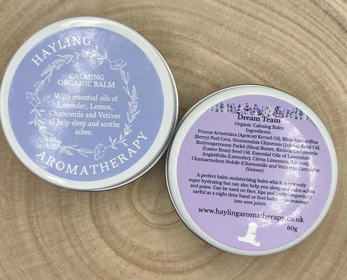 Organic aromatherapy calming balm made with essential oils of lavender lemon chamomile vetiver & natural oils and butters.