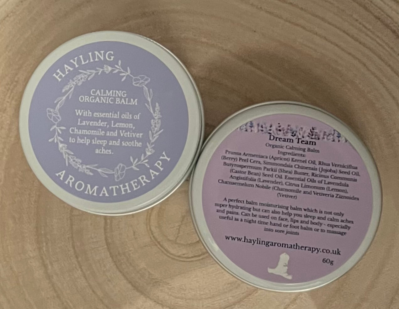 Organic aromatherapy calming balm made with essential oils of lavender lemon chamomile vetiver & natural oils and butters.