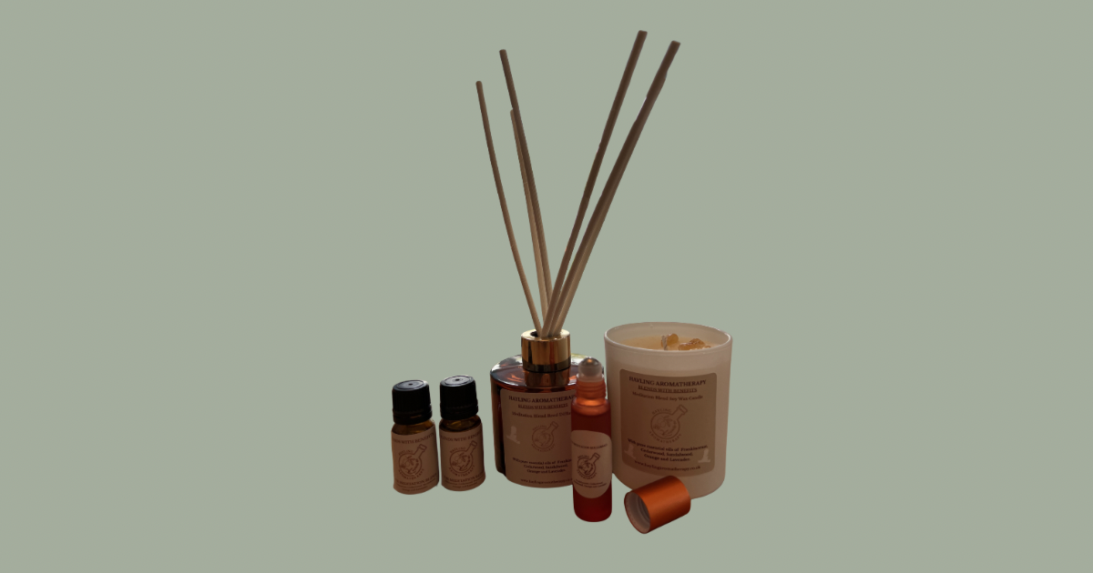 Meditation Blend Aromatherapy Reed Diffuser - with essential oils of Frankincense, Cedarwood, Sandalwood, Orange and Lavender. Relaxing, Grounding and Calming. 100ml.