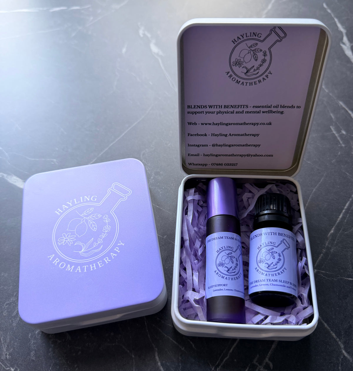 Aromatherapy rollerball and oil blend - Dream Team sleep support duo in carry tin. Insomnia support.