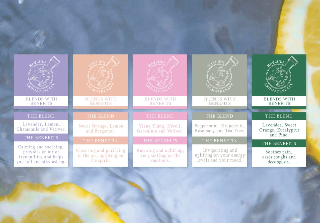 Aromatherapy essential oils special offer- buy any three Hayling Aromatherapy Blends with Benefits for £25.
