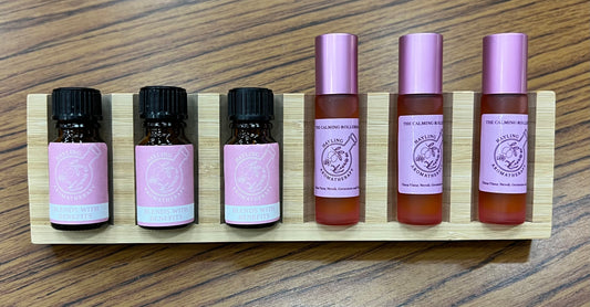 Aromatherapy anxiety support rollerball with essential oils of Ylang Ylang, Neroli, Geranium and Vetiver.
