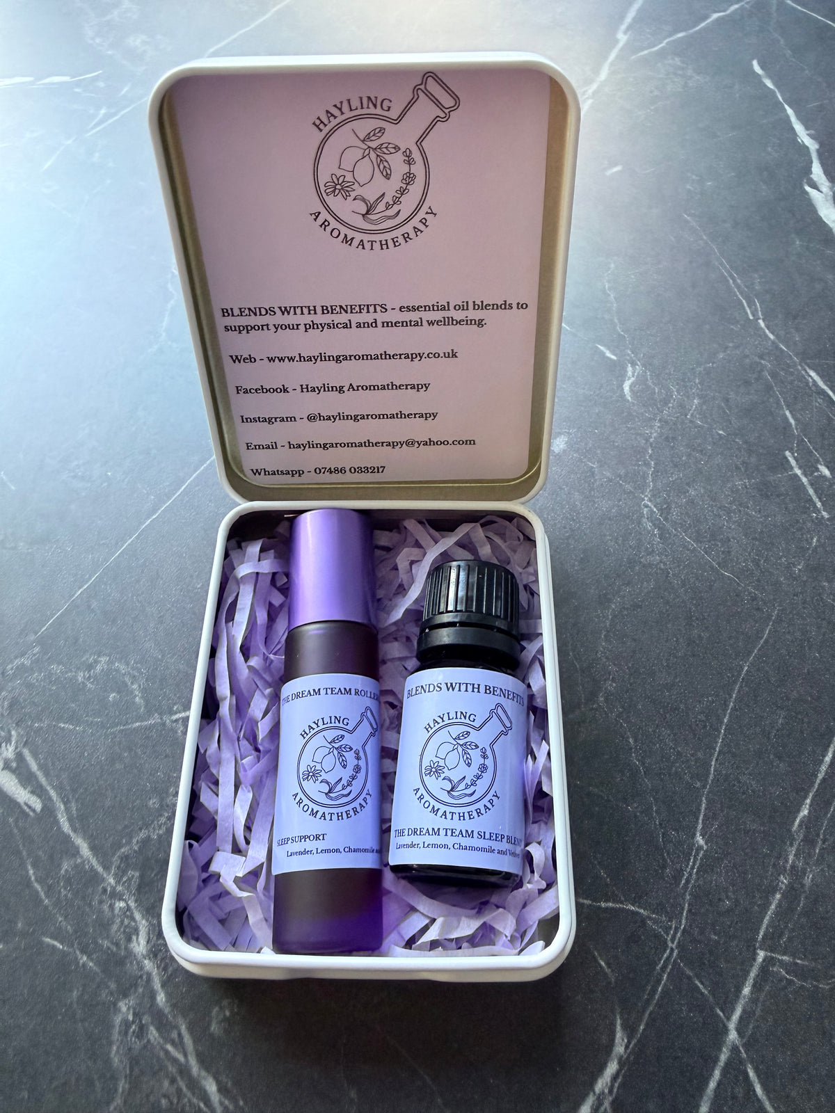 Aromatherapy rollerball and oil blend - Dream Team sleep support duo in carry tin. Insomnia support.