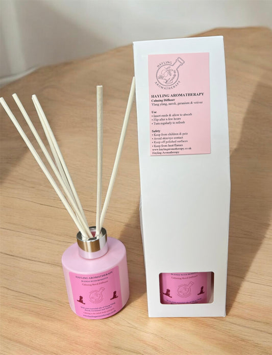 Calming Blend Aromatherapy Reed Diffuser - with essential oils of ylang ylang, geranium, neroli and vetiver. Supports anxiety, stress and depression.