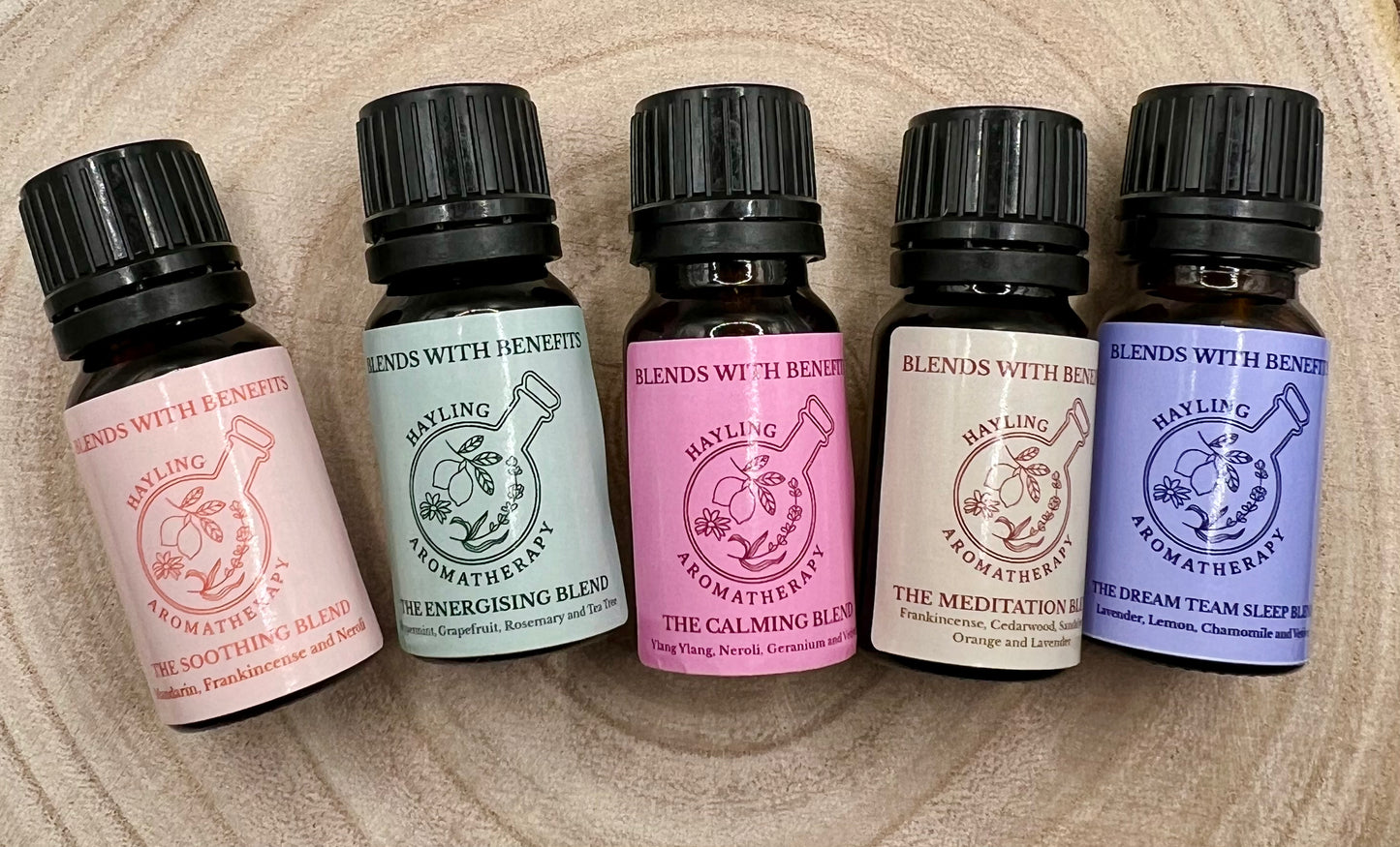 Blends with Benefits essential oils special offer- buy any three Hayling Aromatherapy Blends with Benefits for £25.