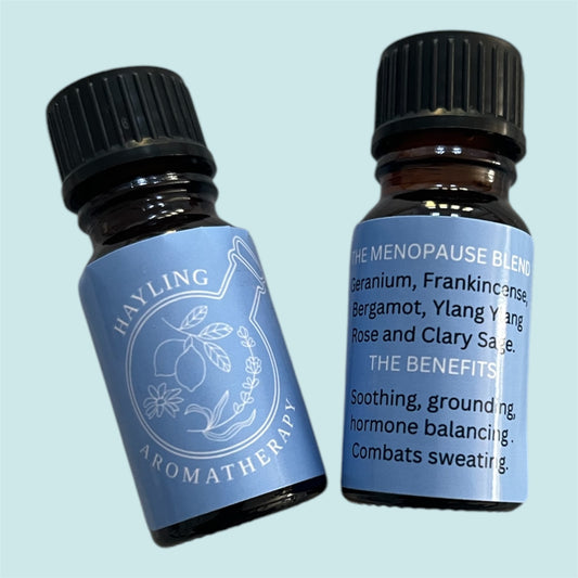 Aromatherapy essential oil blend for menopause support. With reviving and balancing oils of rose, geranium, bergamot, frankincense, ylang ylang and clary sage.