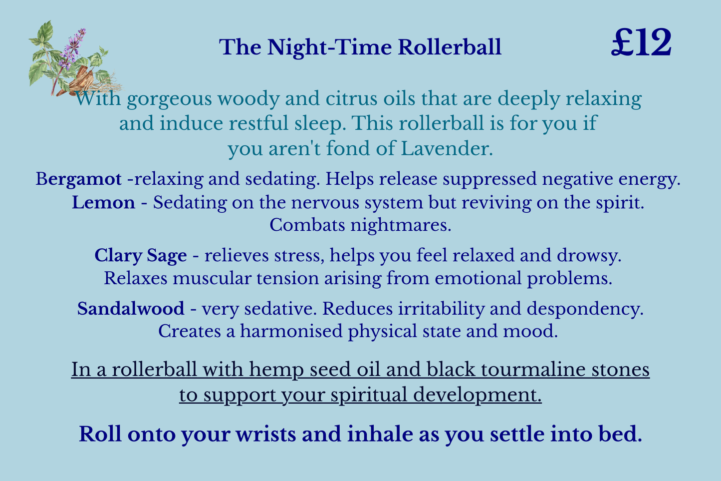Aromatherapy Rollerball -sleep / insomnia support rollerball with essential oils of Sandalwood, Clary Sage, Lemon and Bergamot .