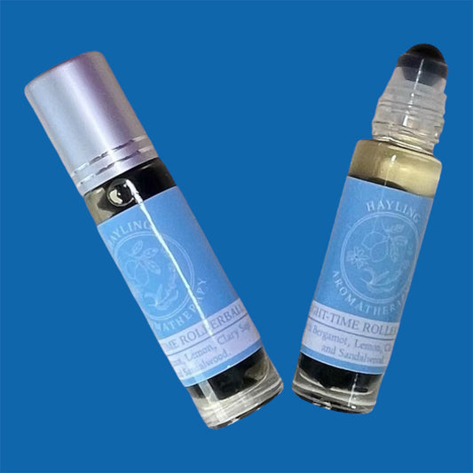 Aromatherapy sleep / insomnia support rollerball with essential oils of Sandalwood, Clary Sage, Lemon and Bergamot .