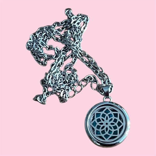 Pendant necklace diffuser with Mandala design. Aromatherapy pendant necklace for inhaling essential oils.