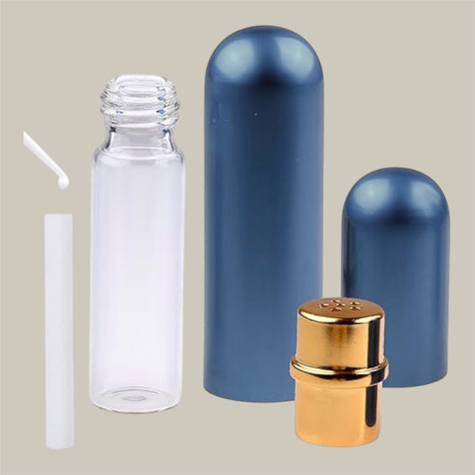 Personal aromatherapy inhaler for inhaling essential oils on the go.