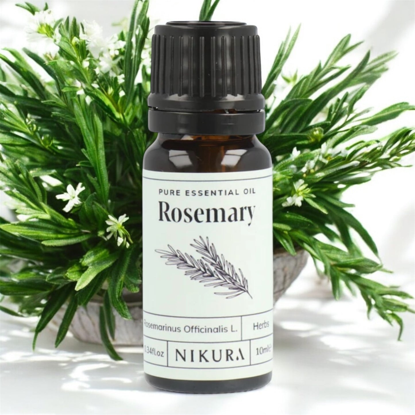Pure Essential Oil of Rosemary. Rosmarinus Officinalis 10KL. Herby and woody scent. Brilliant for mental clarity. A great decongestant. Promotes thicker hair growth.