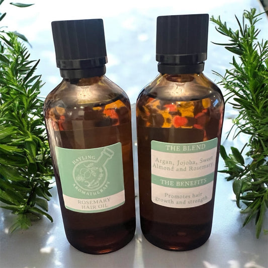 Rosemary Hair Oil. 100ML. A blend of argan, jojoba and sweet almond oil with Rosemary essential oil. Improves hair growth and thickness