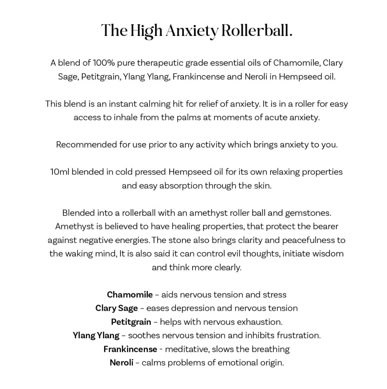 Aromatherapy rollerball - anxiety support rollerball with essential oils of Chamomile, Clary sage, Petitgrain, Ylang Ylang, Frankincense & Neroli.